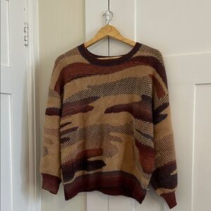 Angie Brown Camo Fuzzy Pullover Sweater Size Small